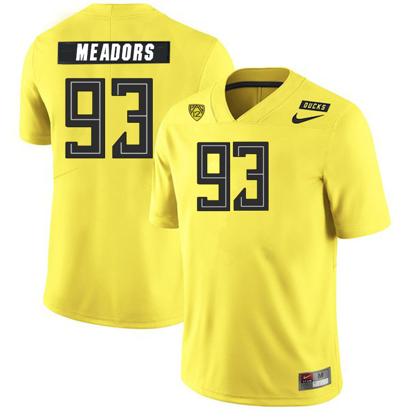 Men #93 Grant Meadors Oregon Ducks College Football Jerseys Stitched Sale-Yellow